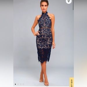 Divine Destiny Navy Blue Lace Midi Dress